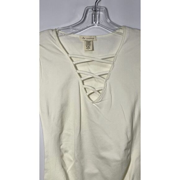 La Winner Cream Half Sleeve Crisscross Detail Body Suit Size M/L - Picture 4 of 7